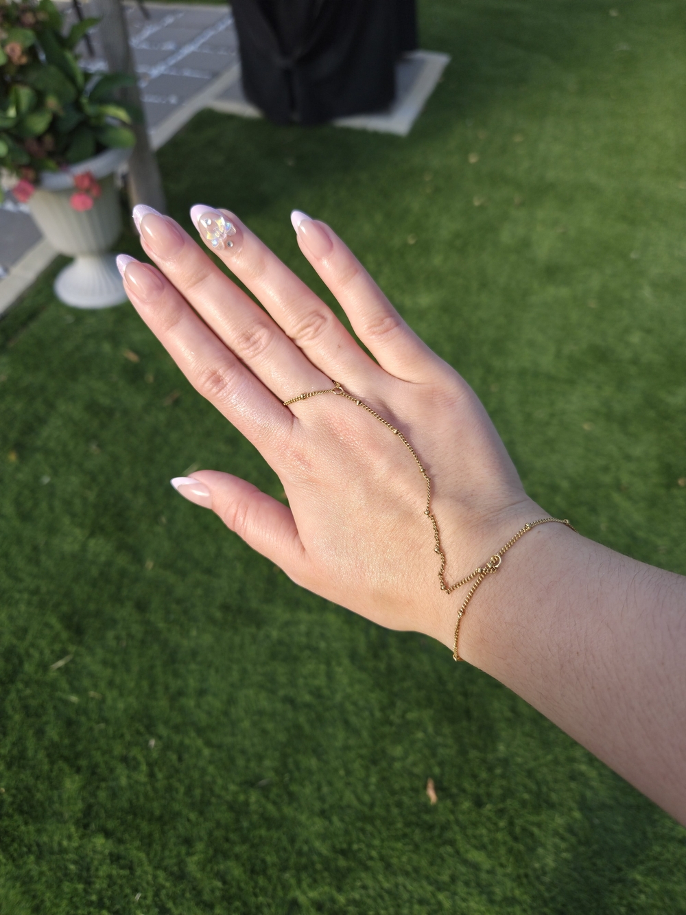 Golden Chain Ring Bracelet with Beads - Bohemian and Elegant Style
